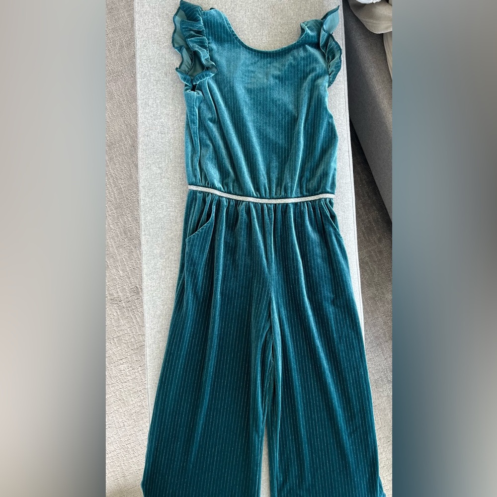 Cat & Jack. Velvet Pants / Romper. Turquoise with silver detail. Girls L (10-12)